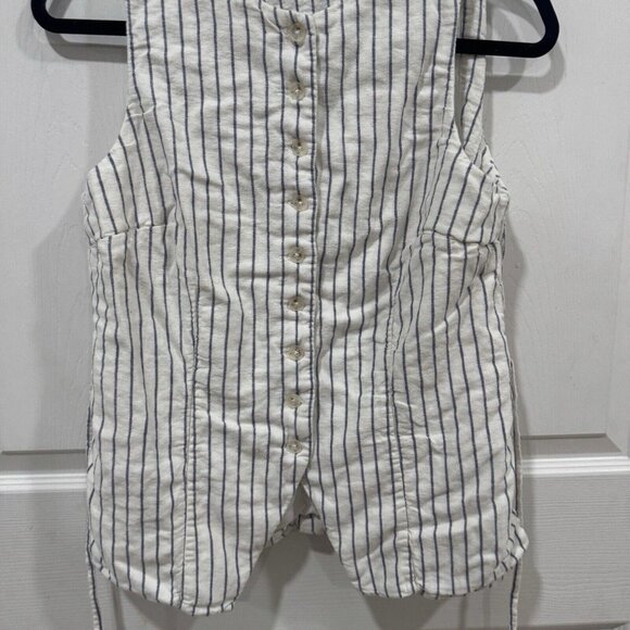 Women’s The A&F Mara Linen-Blend Button-Through Vest Medium M Striped - Picture 5 of 8